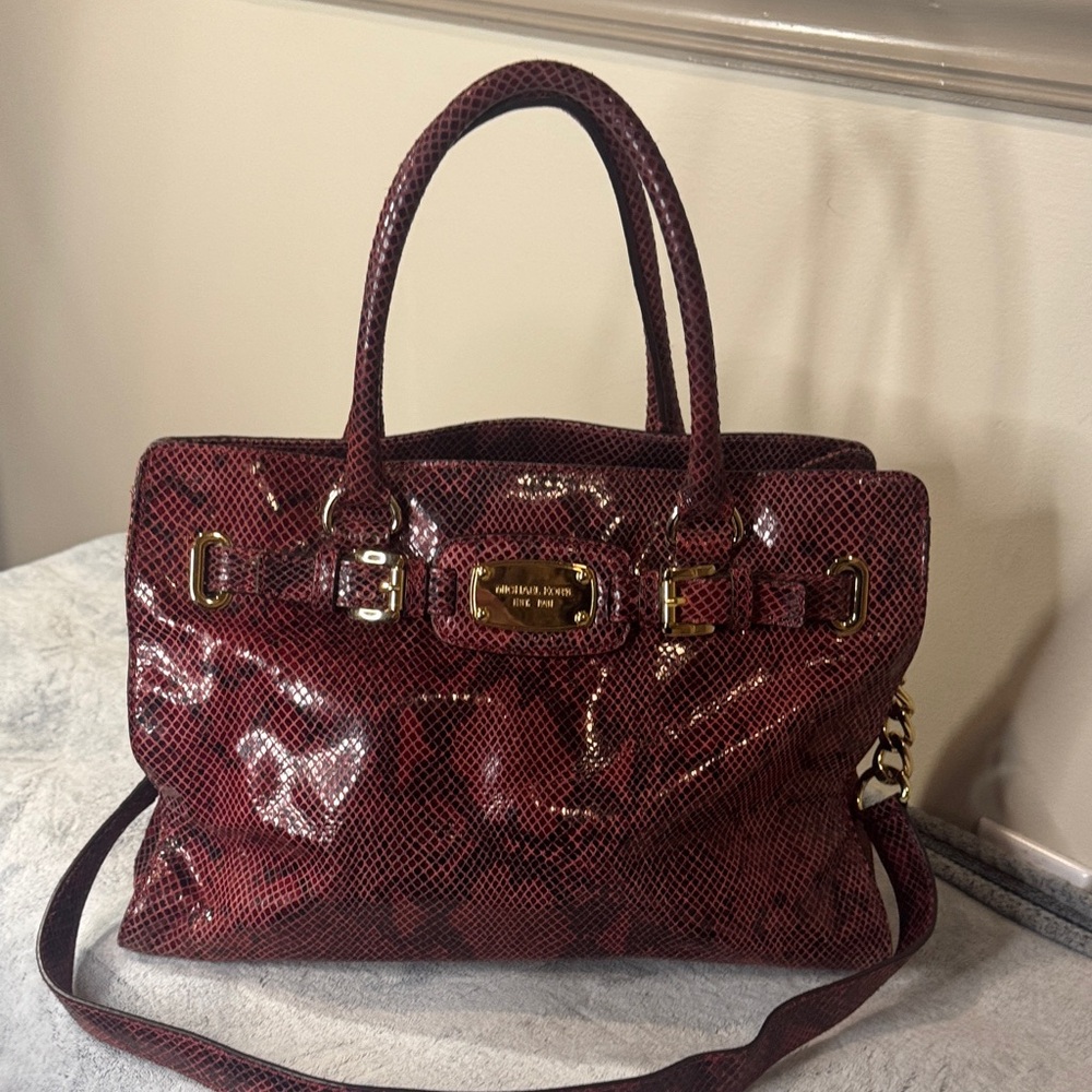 Michael Kors Bedford Red & Black Python-Embossed … - image 1